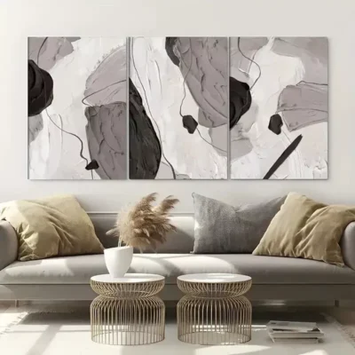 3pcs Splotches Of Black And White Abstract Art Canvas Framed 50x70cm- High Quality Print 100% Australian Made Wall Canvas Ready to Hang