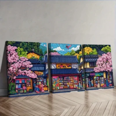 3pcs Vibrant Japanese Comic Book Store Scene Wall Art Set Canvas Framed 50x70cm - High Quality Print 100% Australian Made Wall Canvas Ready to Hang