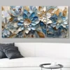 3pcs Blue White & Gold Abstract Flower Canvas Framed 40x60cm - High Quality Print 100% Australian Made Wall Canvas Ready to Hang - Image 2