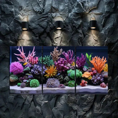 3pcs Vibrant Coral Reef Aquarium with Colorful Art Canvas Framed 50x70cm- High Quality Print 100% Australian Made Wall Canvas Ready to Hang