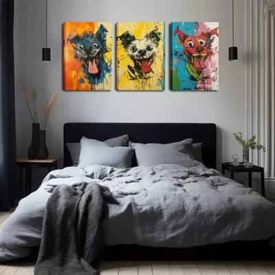 3pcs Tongue-Out Dog Illustrations Wall Art Set Canvas Framed 40x60cm - High Quality Print 100% Australian Made Wall Canvas Ready to Hang