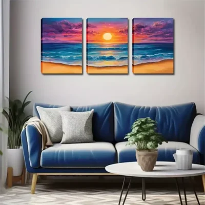 3pcs Stunning Sun On The Sea Wall Art Set Canvas Framed 40x60cm - High Quality Print 100% Australian Made Wall Canvas Ready to Hang