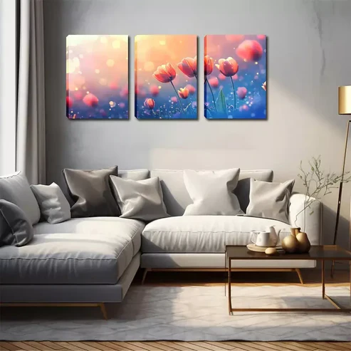 3pcs Oil Painting, Poppies In The Sun, Wall Art Set Canvas Framed 40x60cm – High Quality Print 100% Australian Made Wall Canvas Ready to Hang