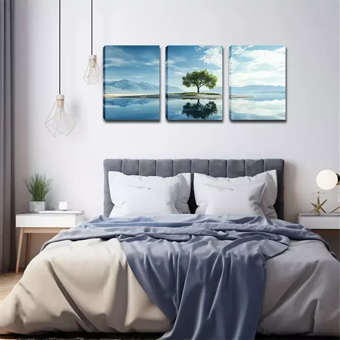 3pcs Tree Reflected In The Lake Wall Art Set Canvas Framed 40x60cm – High Quality Print 100% Australian Made Wall Canvas Ready to Hang