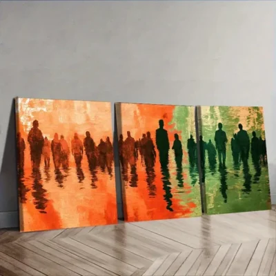 3pcs The Man on the Ripples Abstract Painting Wall Art Set Canvas Framed 40x60cm - High Quality Print 100% Australian Made Wall Canvas Ready to Hang