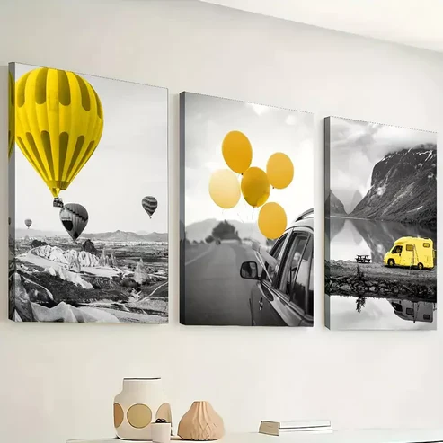 3pcs Wind Natural Scenery Hot Air Balloon Wall Art Set Canvas Framed 40x60cm – High Quality Print 100% Australian Made Wall Canvas Ready to Hang