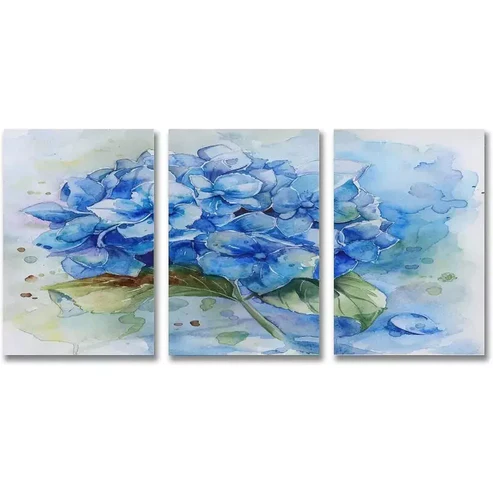 3pcs Blue Hydrangea Floral Wall Art Set Canvas Framed 50x70cm – High Quality Print 100% Australian Made Wall Canvas Ready to Hang