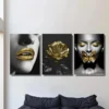 3pcs woman with Golden lipstick girl with Gold Wall Art Set Canvas Framed 40x60cm - High Quality Print 100% Australian Made Wall Canvas Ready to Hang - Image 2