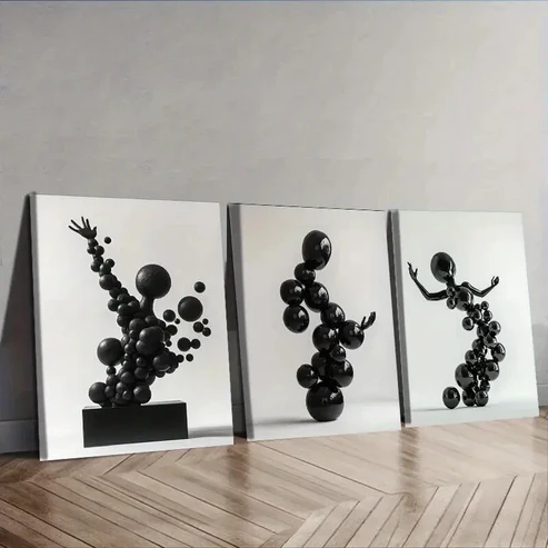 3pcs Many floating spheres Human Shape Wall Art Canvas Wall Art Set Canvas Framed 50x70cm – High Quality Print 100% Australian Made Wall Canvas Ready to Hang