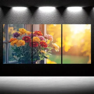 3pcs triple mural painting set Flowers Canvas Framed 50x70cm- High Quality Print 100% Australian Made Wall Canvas Ready to Hang