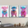 3pcs Pink Highland Cattle Wall Art Set Canvas Framed 50x70cm - High Quality Print 100% Australian Made Wall Canvas Ready to Hang - Image 3