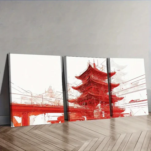 3pcs Chinese-style tower, Wall Art Set Canvas Framed 40x60cm – High Quality Print 100% Australian Made Wall Canvas Ready to Hang