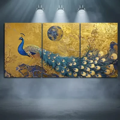 3pcs Peacock & Moon Art Canvas Framed 50x70cm- High Quality Print 100% Australian Made Wall Canvas Ready to Hang