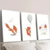 3pcs Vibrant Cartoon Foxes in Playful Scenes Wall Art Set Canvas Framed 40x60cm - High Quality Print 100% Australian Made Wall Canvas Ready to Hang