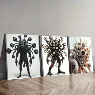 3pcs Featuring an Eye Monster Design Wall Art Set Canvas Framed 50x70cm - High Quality Print 100% Australian Made Wall Canvas Ready to Hang