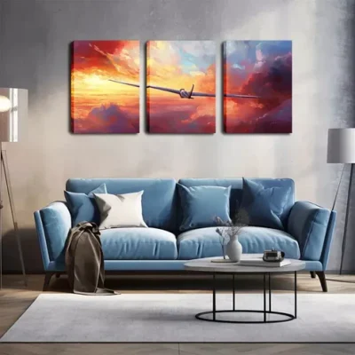 3pcs Flying Machine In The Sky Wall Art Set Canvas Framed 40x60cm - High Quality Print 100% Australian Made Wall Canvas Ready to Hang
