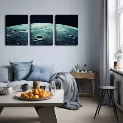 3pcs Moon Crater on The Moon Wall Art Set Canvas Framed 40x60cm - High Quality Print 100% Australian Made Wall Canvas Ready to Hang