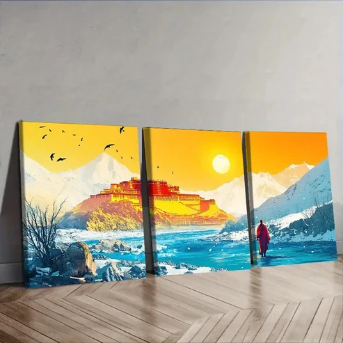3pcs Potala Palace, Luxurious, Wall Art Set Canvas Framed 40x60cm – High Quality Print 100% Australian Made Wall Canvas Ready to Hang