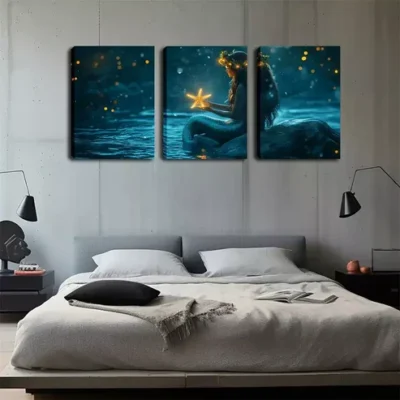 3pcs Glowing Starfish, Serene Ocean Scene Wall Art Set Canvas Framed 40x60cm - High Quality Print 100% Australian Made Wall Canvas Ready to Hang
