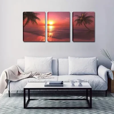 3pcs Ocean, Sunset, Coconut Tree Wall Art Set Canvas Framed 40x60cm - High Quality Print 100% Australian Made Wall Canvas Ready to Hang