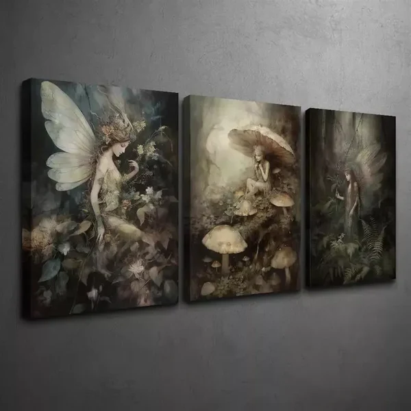 3pcs Magic Forest, Fantasy Style, Plant Fairy Canvas Framed 50x70cm- High Quality Print 100% Australian Made Wall Canvas Ready to Hang