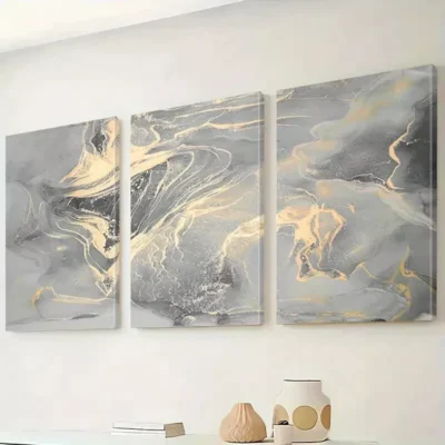 3pcs Abstract Canvas Artwork, Golden Foil Light Purple Canvas Framed 50x70cm - High Quality Print 100% Australian Made Wall Canvas Ready to Hang