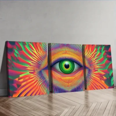 3pcs Psychedelic Rainbow Eye Design Wall Art Set Canvas Framed 50x70cm - High Quality Print 100% Australian Made Wall Canvas Ready to Hang