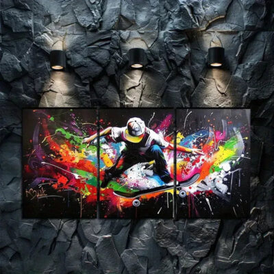 3pcs Skateboarder Graffiti Canvas Framed 50x70cm- High Quality Print 100% Australian Made Wall Canvas Ready to Hang