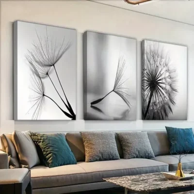 3pcs Dandelion Flower Black & White Canvas Framed 50x70cm- High Quality Print 100% Australian Made Wall Canvas Ready to Hang
