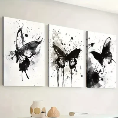 3pcs Elegant Butterfly Abstract Black & White Wall Art Set Canvas Framed 40x60cm - High Quality Print 100% Australian Made Wall Canvas Ready to Hang
