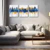 3pcs Vibrant Blue & Golden Tree Design Wall Art Set Canvas Framed 40x60cm - High Quality Print 100% Australian Made Wall Canvas Ready to Hang