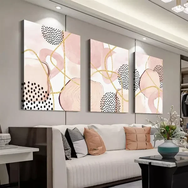 3pcs Pink Abstract Geometric Art Canvas Framed 50x70cm- High Quality Print 100% Australian Made Wall Canvas Ready to Hang