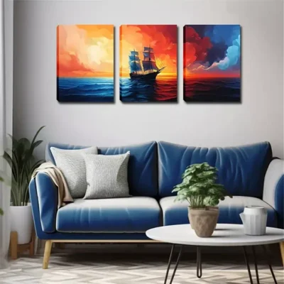 3pcs A Sailboat Sailing On The Sea, Wall Art Set Canvas Framed 40x60cm - High Quality Print 100% Australian Made Wall Canvas Ready to Hang