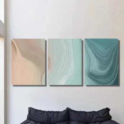 3pcs Swirling Brown & Turquoise Lines Wall Art Set Canvas Framed 40x60cm - High Quality Print 100% Australian Made Wall Canvas Ready to Hang