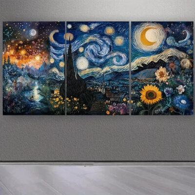 3pcs Vintage Forest Night Oil Painting Canvas Framed 50x70cm- High Quality Print 100% Australian Made Wall Canvas Ready to Hang
