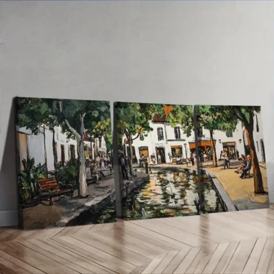 3pcs Ancient city canal Wall Art Set Canvas Framed 50x70cm - High Quality Print 100% Australian Made Wall Canvas Ready to Hang