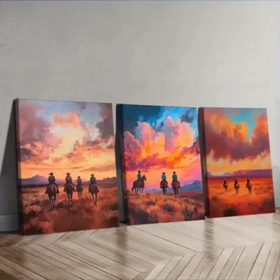3pcs Free cowboy Painting Wall Art Set Canvas Framed 50x70cm - High Quality Print 100% Australian Made Wall Canvas Ready to Hang