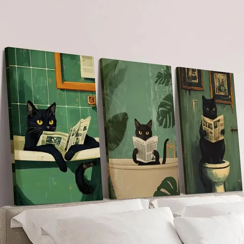 3pcs Deco Black Cat Canvas printing painting Wall Art Set Canvas Framed 40x60cm – High Quality Print 100% Australian Made Wall Canvas Ready to Hang