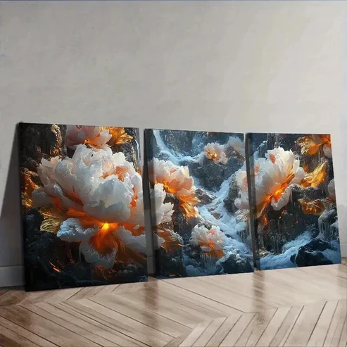 3pcs Giant Peony, Luxurious, Wall Art Set Canvas Framed 50x70cm – High Quality Print 100% Australian Made Wall Canvas Ready to Hang