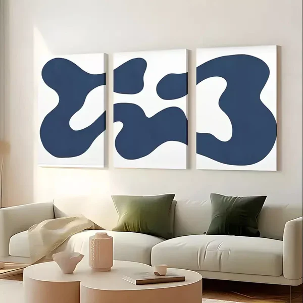 3pcs Navy Blue Abstract Contemporary Modern Shapes Art Canvas Framed 50x70cm- High Quality Print 100% Australian Made Wall Canvas Ready to Hang