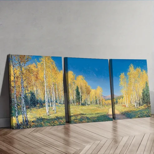 3pcs Autumn Birch Forest Scene With Trees Wall Art Set Canvas Framed 40x60cm – High Quality Print 100% Australian Made Wall Canvas Ready to Hang