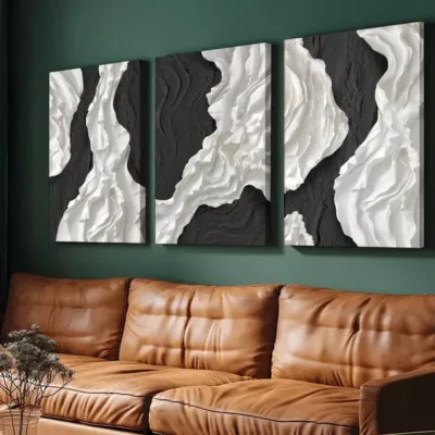 3pcs Abstract Black and White Wall Art Canvas Framed 50x70cm- High Quality Print 100% Australian Made Wall Canvas Ready to Hang
