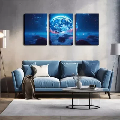 3pcs Giant Bright Moon Wall Art Set Canvas Framed 40x60cm - High Quality Print 100% Australian Made Wall Canvas Ready to Hang