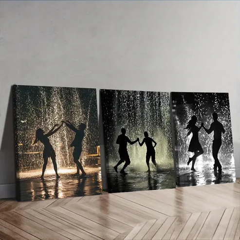 3pcs Walk in the rain Couple Wall Art Set Canvas Framed 40x60cm – High Quality Print 100% Australian Made Wall Canvas Ready to Hang