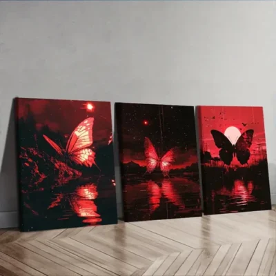 3pcs Butterfly fault art Wall Art Set Canvas Framed 40x60cm - High Quality Print 100% Australian Made Wall Canvas Ready to Hang