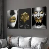 3pcs woman with Golden lipstick girl with Gold Wall Art Set Canvas Framed 40x60cm - High Quality Print 100% Australian Made Wall Canvas Ready to Hang - Image 3