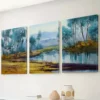 3pcs Classic Retro Minimalist Countryside River Wall Art Set Canvas Framed 50x70cm - High Quality Print 100% Australian Made Wall Canvas Ready to Hang - Image 3