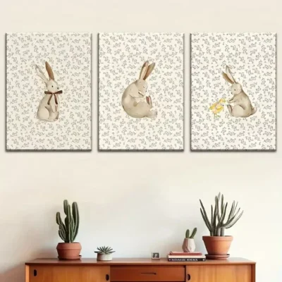 3pcs Simple Featuring Beautiful Rabbit Bunny Wall Art Set Canvas Framed 40x60cm - High Quality Print 100% Australian Made Wall Canvas Ready to Hang