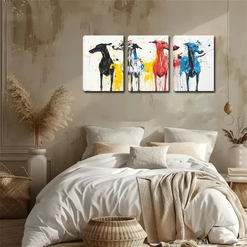 3pcs Graffiti Style, Four Cute Dogs Wall Art Set Canvas Framed 40x60cm – High Quality Print 100% Australian Made Wall Canvas Ready to Hang