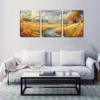 3pcs Vibrant Countryside Stream & Golden Wheat Wall Art Set Canvas Framed 40x60cm - High Quality Print 100% Australian Made Wall Canvas Ready to Hang - Image 2